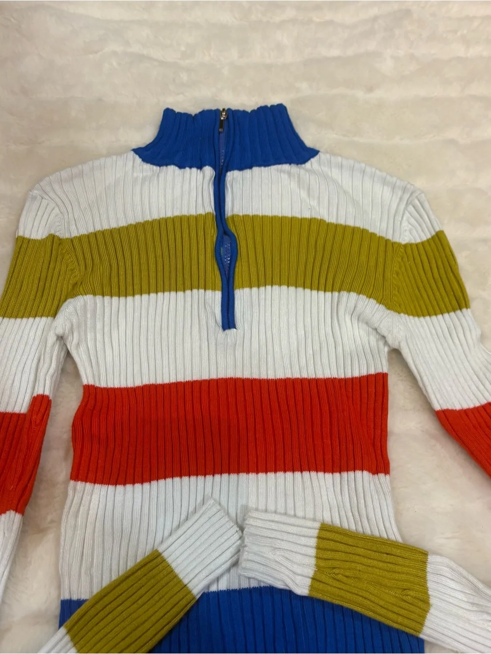 Urban Outfitters White Multicolor Striped Half-Zip Turtleneck Sweater